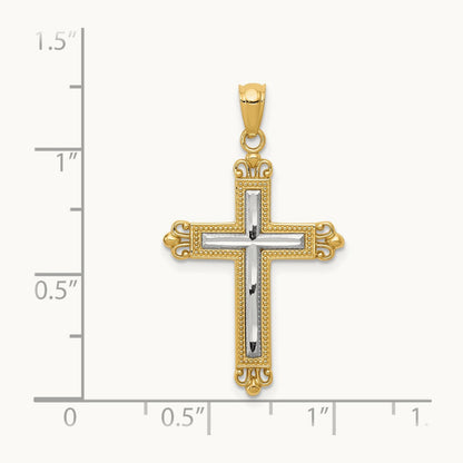 w/Rhodium Diamond Cut Cross Pendant, 14K