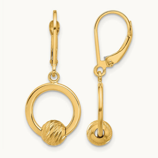 Polished and Diamond-cut Beads Leverback Earrings, 14K — Leslie's