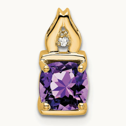 Amethyst and Diamond Pendant — 14K Yellow Gold