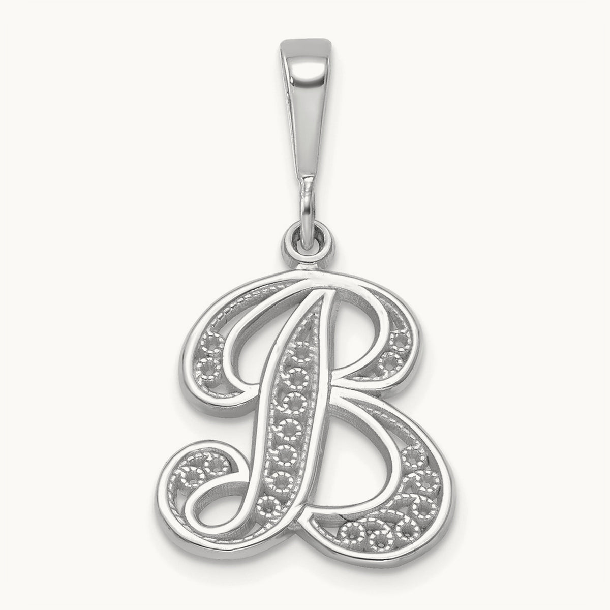 Solid Polished Script Filigree Initial Pendant — B