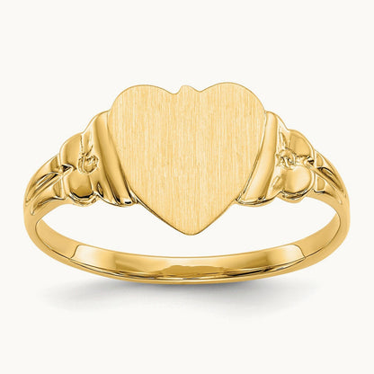 8.0x8. Closed Back Childs Heart Signet Ring, 5mm, 14K