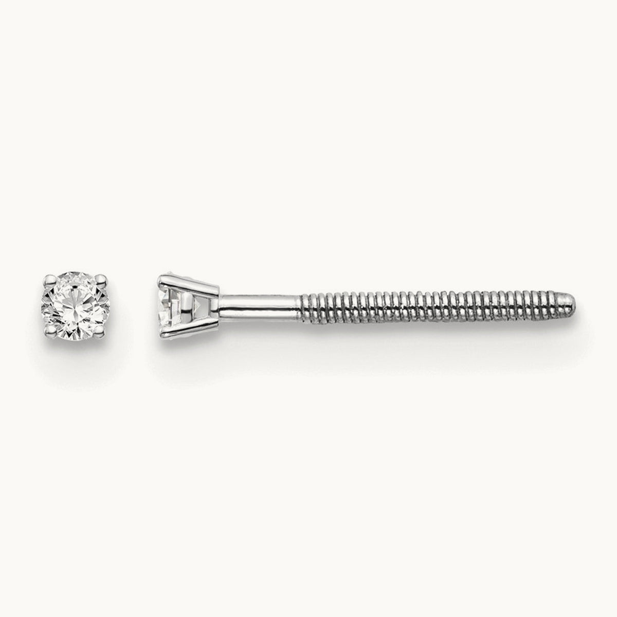 Diamond Stud Thread on/off Post Earrings — 14K White Gold, 4.1mm