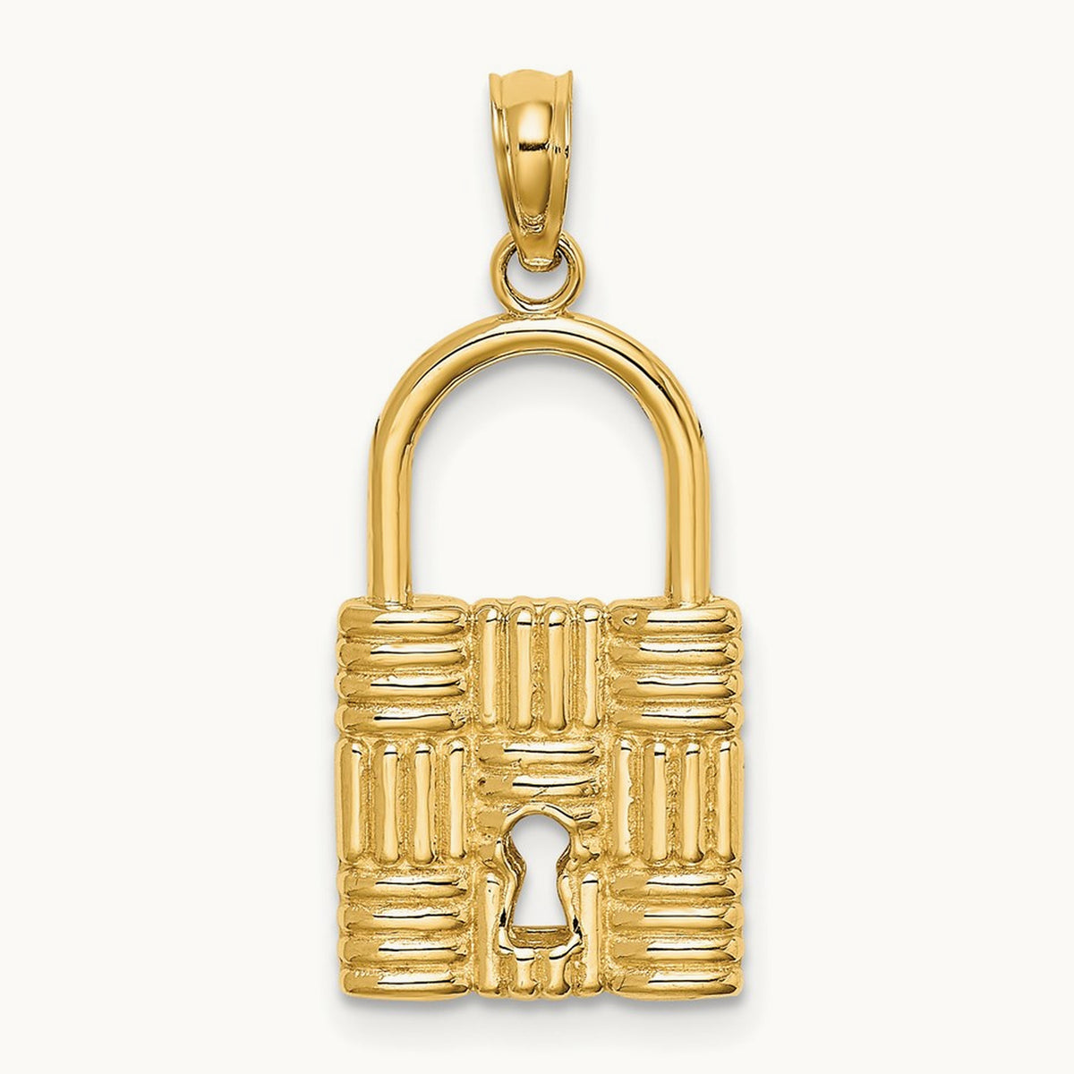 3-D Padlock w/Key Hole Charm, 14K