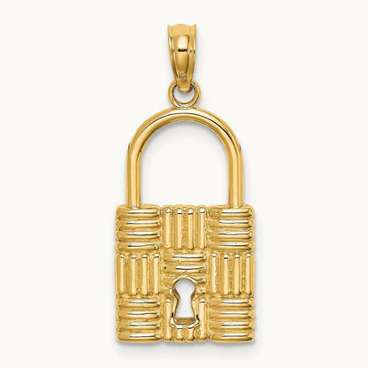 3-D Padlock w/Key Hole Charm, 14K