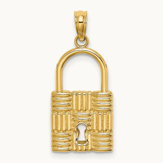 3-D Padlock w/Key Hole Charm, 14K