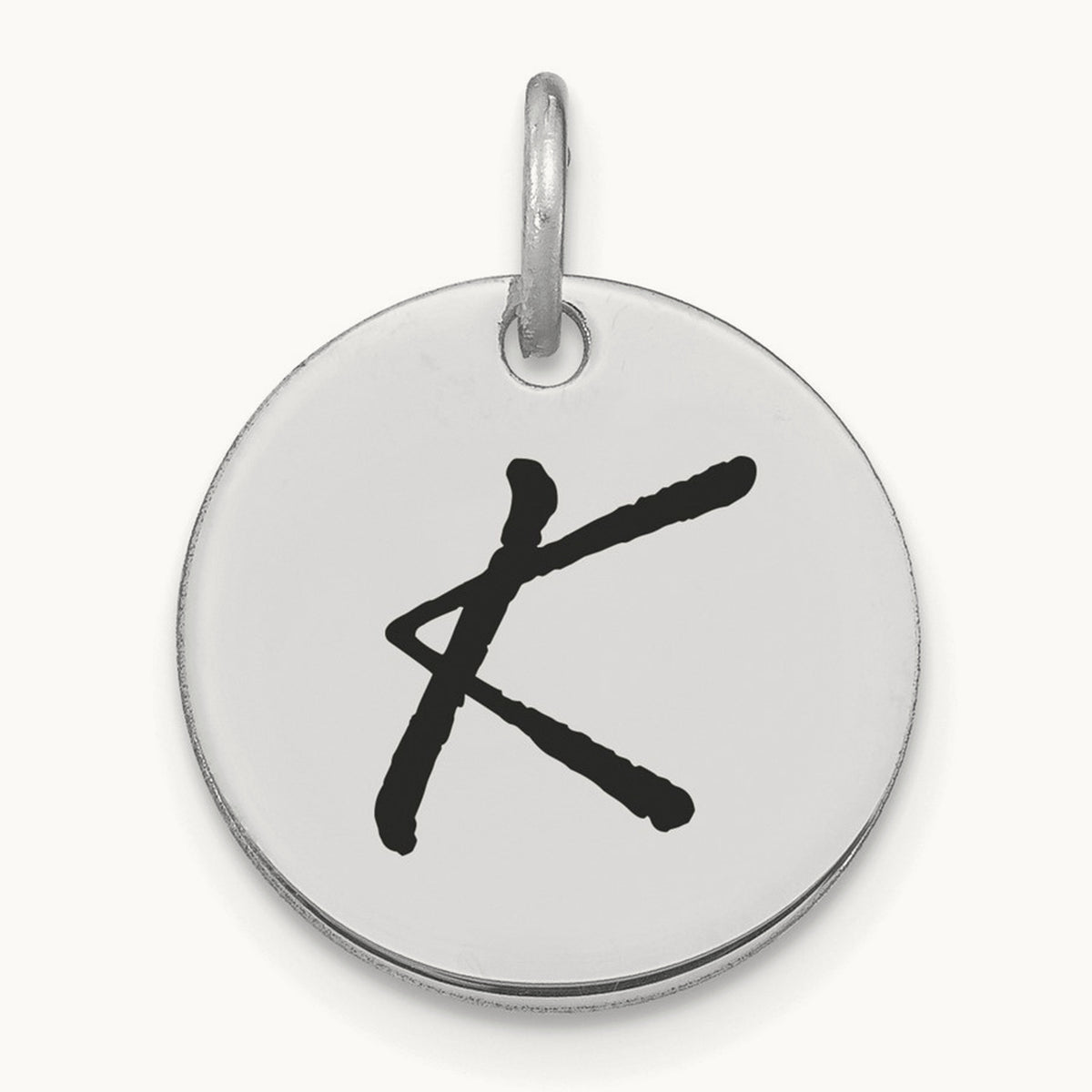 Polished Black Enamel Initial Disk Charm — 14K White Gold, K