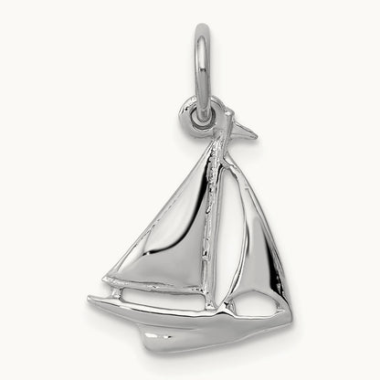 Solid Polished 3-D Sailboat Charm, 14K White Gold