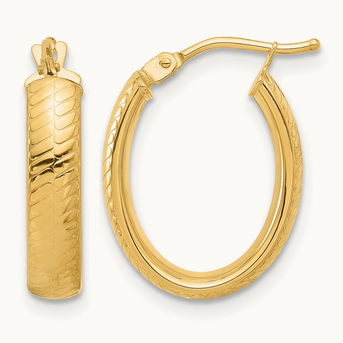 Polished and Textured Oval Hoop Earrings — Leslie's — photo set