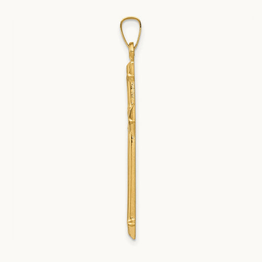w/Rhodium Polished and Textured Passion Cross Pendant, 14K