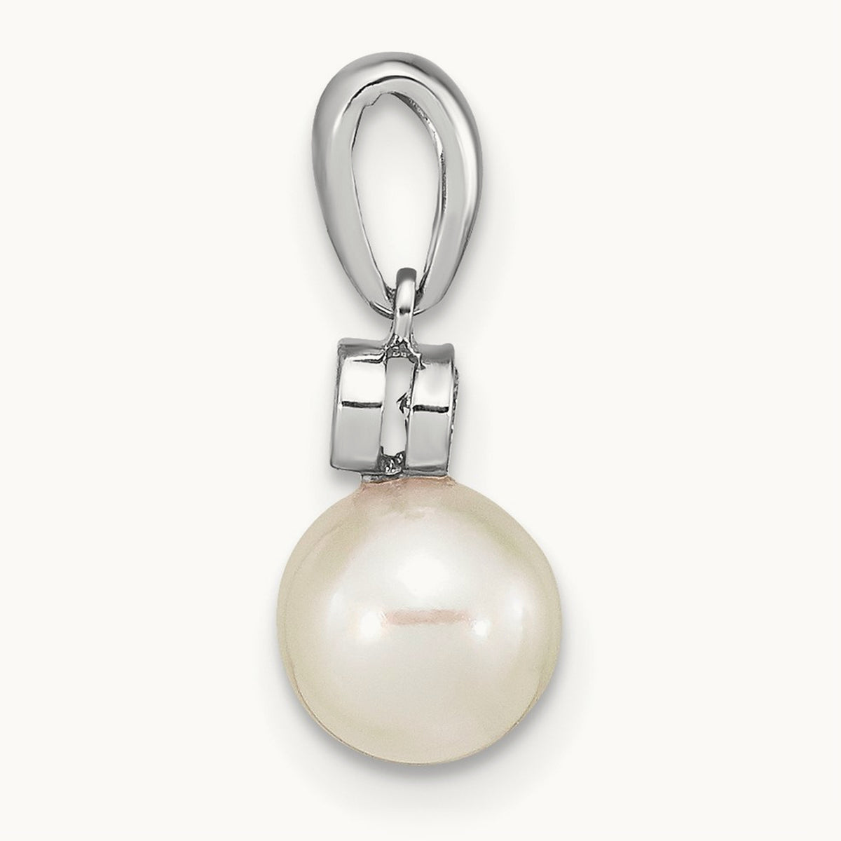 6- Round White Saltwater Akoya Pearl .05ct. Dia. Pendant, 7mm, 14K White Gold