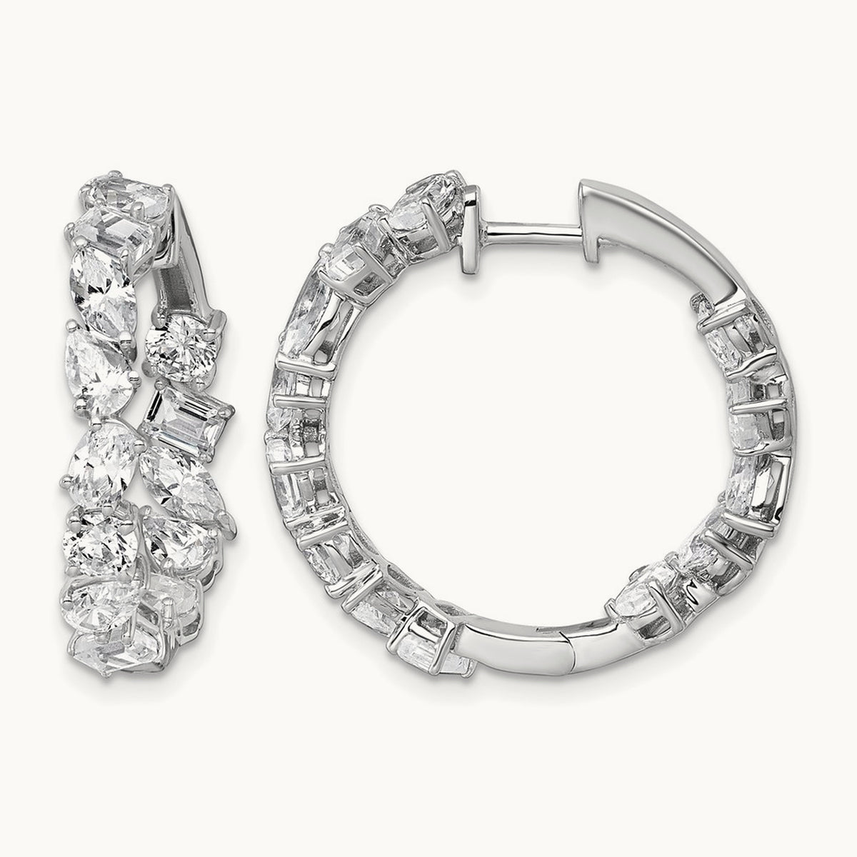 Hinged in/Out Hoop Earrings, 4.50 ct tw Lab-Grown Diamond — 14K White Gold
