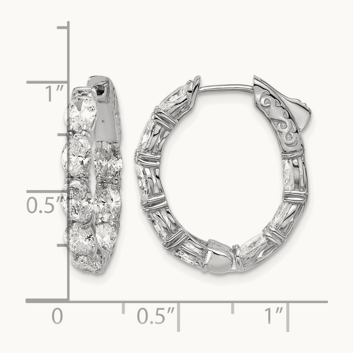 Oval & Round in/Out Hoop Earrings, 4.00 ct tw Lab-Grown Diamond — 14K White Gold