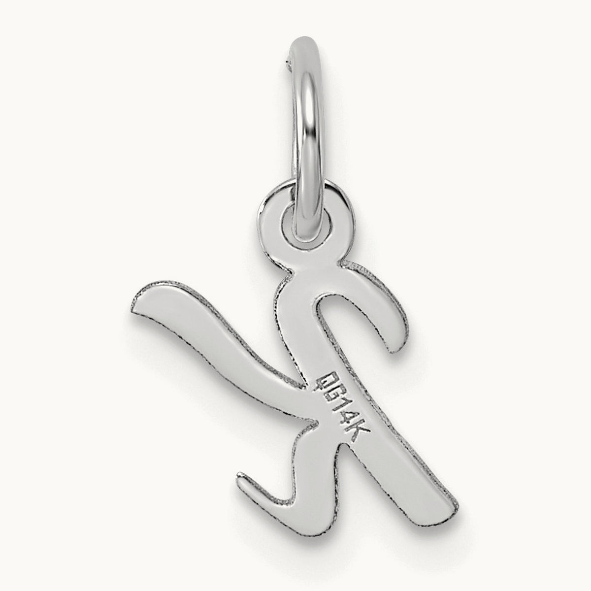 Small Script Letter K Initial Charm, 14K White Gold