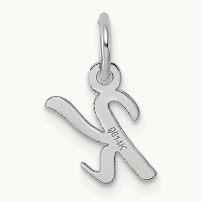 Small Script Letter K Initial Charm, 14K White Gold