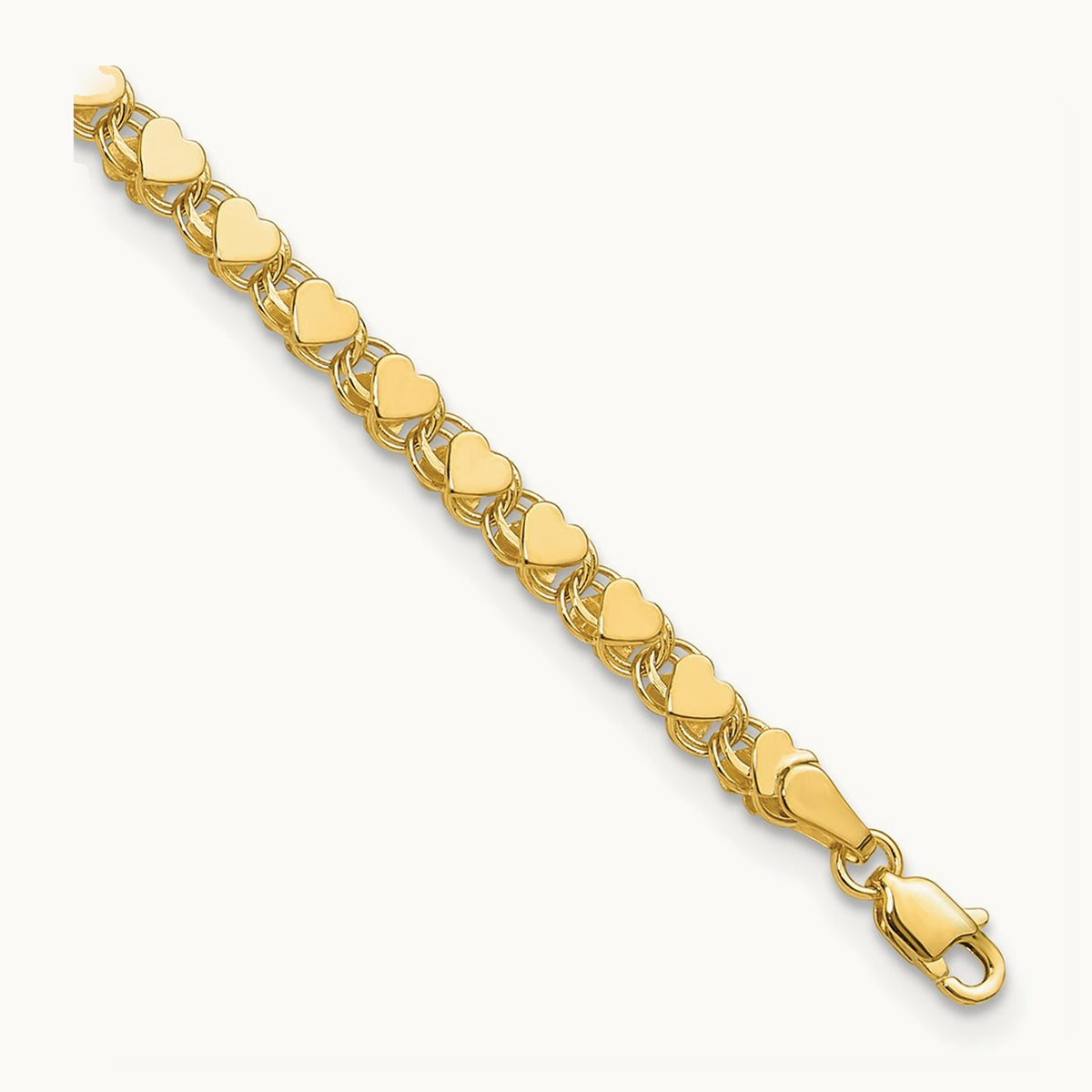 Polished Double-Sided Heart 8in Bracelet, 14K