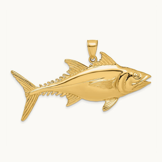 3-D Polished Skipjack Tuna Fish Charm, 14K