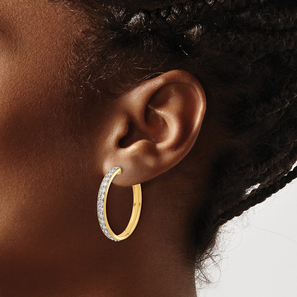 Diamond Hinged Hoop Earrings — 14K Yellow Gold, 29mm, 1.5 ct