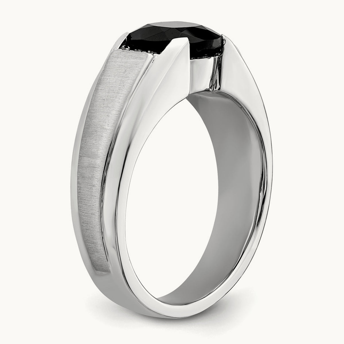 Onyx and Diamond Mens Ring, 14K White Gold