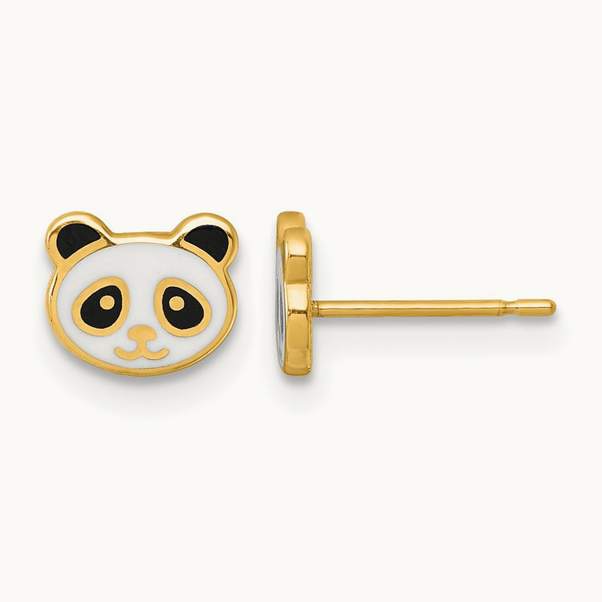 Madi K Polished Black & White Enameled Panda Post Earrings, 14K