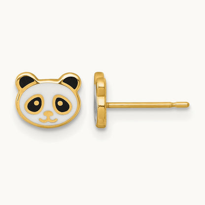 Madi K Polished Black & White Enameled Panda Post Earrings, 14K