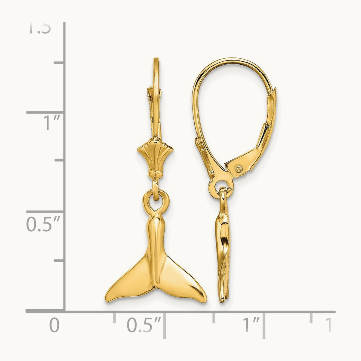 Small Whale Tail Leverback Earrings, 14K
