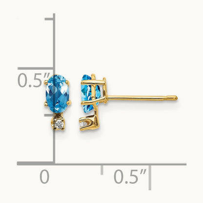 Diamond & Blue Topaz Birthstone Earrings — 14K Yellow Gold