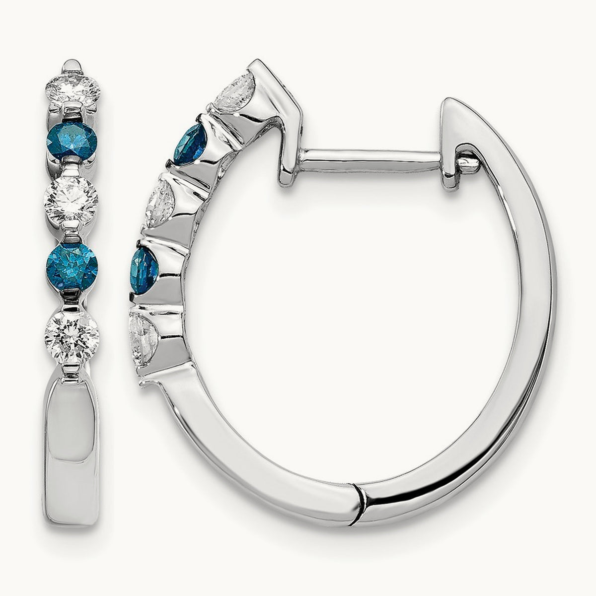 Blue/ Diamond Hinged Hoop Earrings — photo set