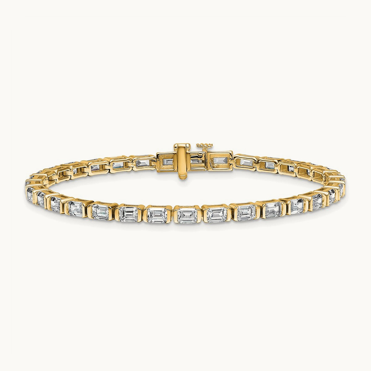 Emerald Bezel Tennis Bracelet, 7.50 ct tw Lab-Grown Diamond — 14K Yellow Gold