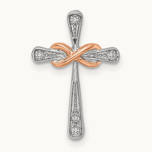 & Rose Cross w/Infinity Diamond Chain Slide, 14K Two-tone White