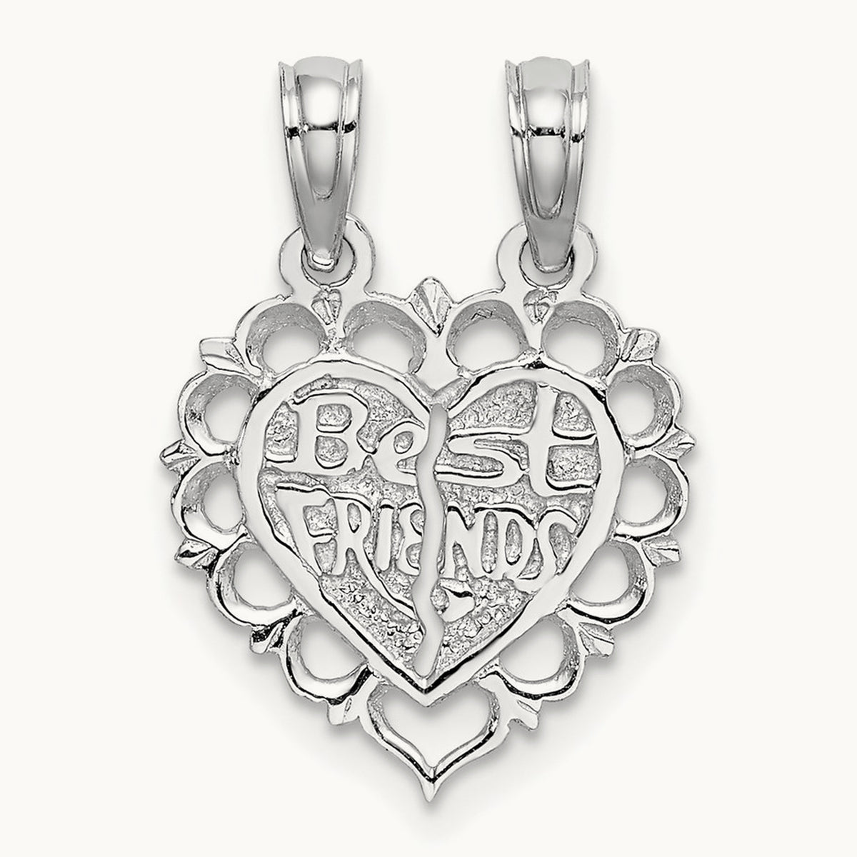 BEST FRIEND 2 Piece Break-Apart Heart Charm — 14K White Gold