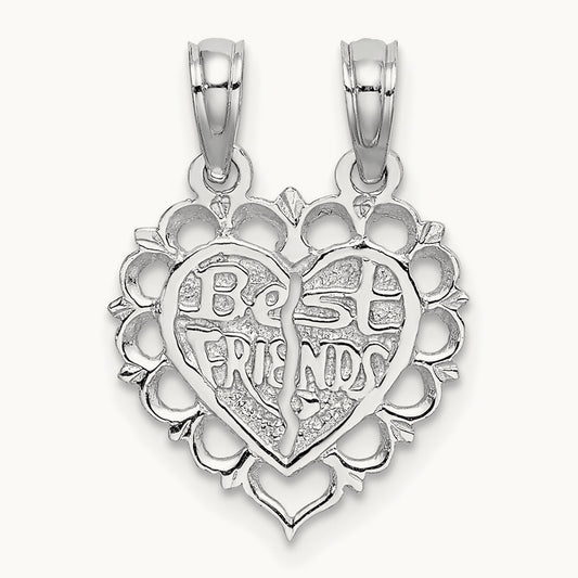 BEST FRIEND 2 Piece Break-Apart Heart Charm — 14K White Gold