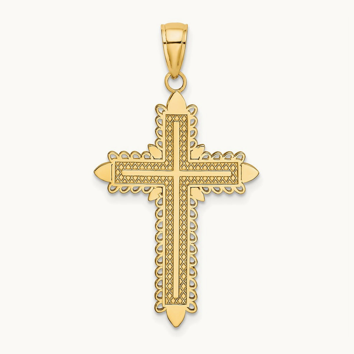 w/ Lace Border Cross Charm, 14K