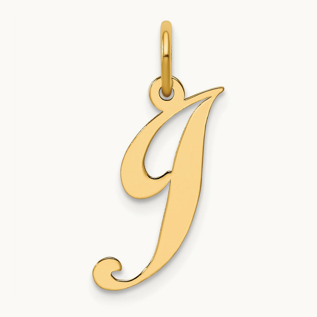 Medium Fancy Script Initial Charm — 14K Yellow Gold, J