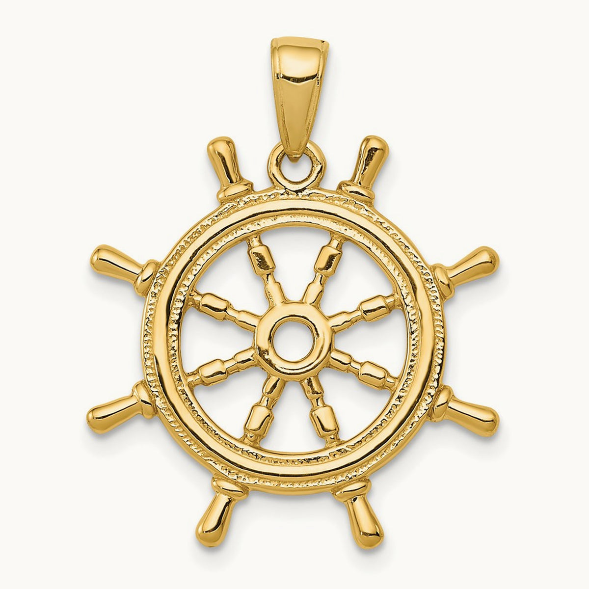 3D Ships Wheel Pendant — 14K Yellow Gold