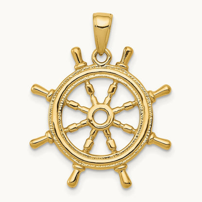 3D Ships Wheel Pendant — 14K Yellow Gold