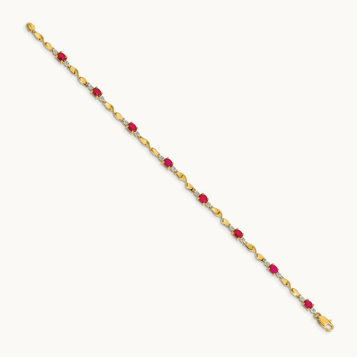 Diamond and Oval Ruby Bracelet, 14K