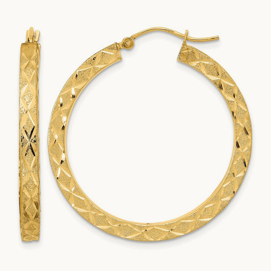 Satin Diamond-cut Hoop Earrings, 14K