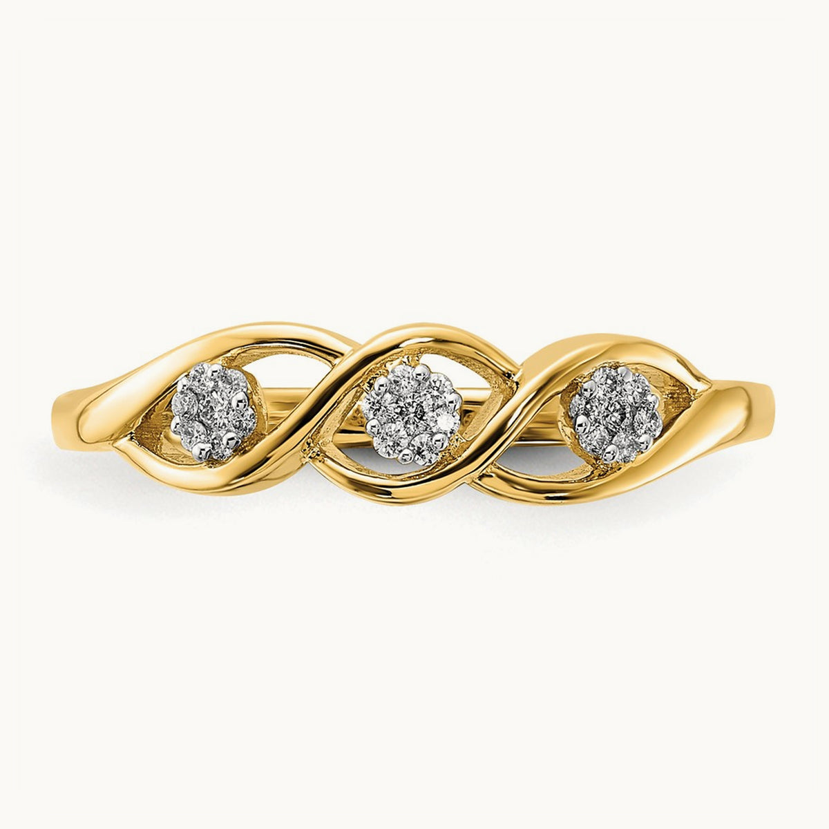 Polished Diamond Wave Ring, 14K Gold