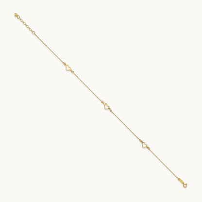 Diamond-cut Heart 10in Plus 1in ext. Anklet, 14K