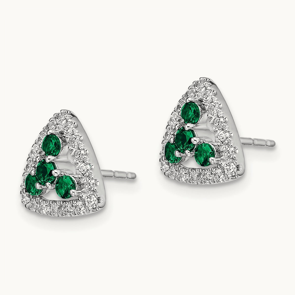 Created Emerald Triangle Post Earrings, 0.25 ct tw Lab-Grown Diamond — 14K White Gold