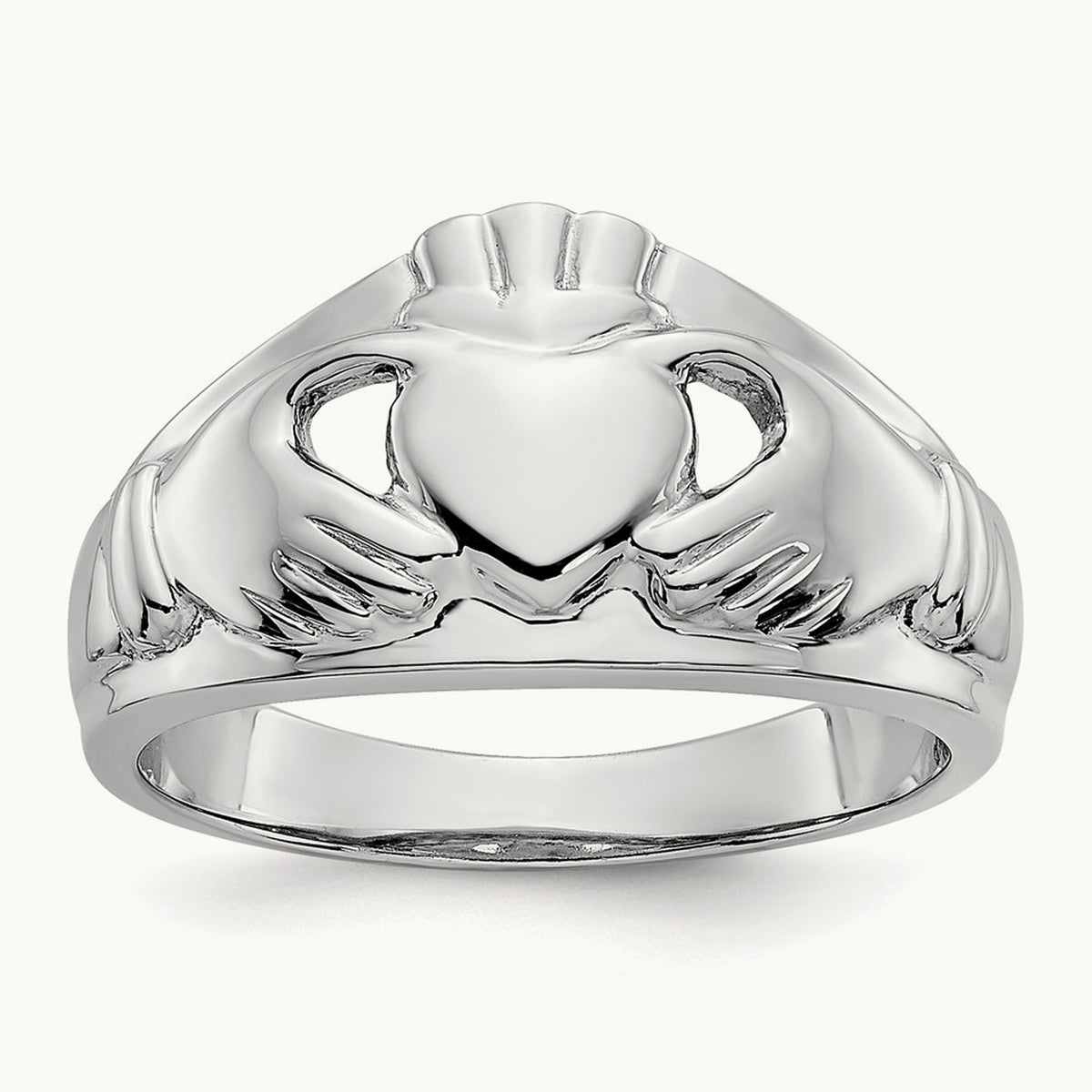Ladies Claddagh Ring, 14K White Gold