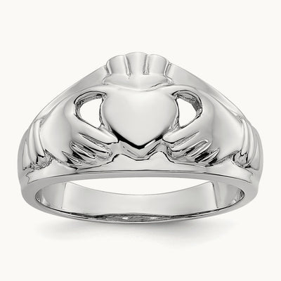 Ladies Claddagh Ring, 14K White Gold