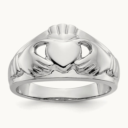 Ladies Claddagh Ring, 14K White Gold