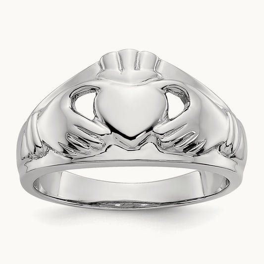 Ladies Claddagh Ring, 14K White Gold