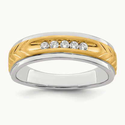 5-stone Complete Diamond Mens Ring, 14K Two-tone
