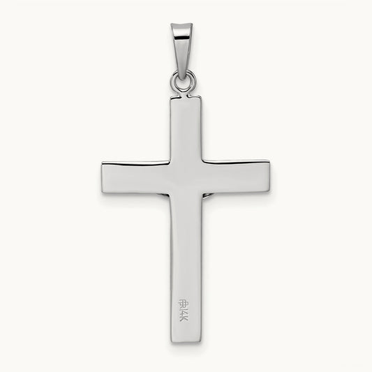Polished Solid Striped Crucifix Pendant, 14K White Gold