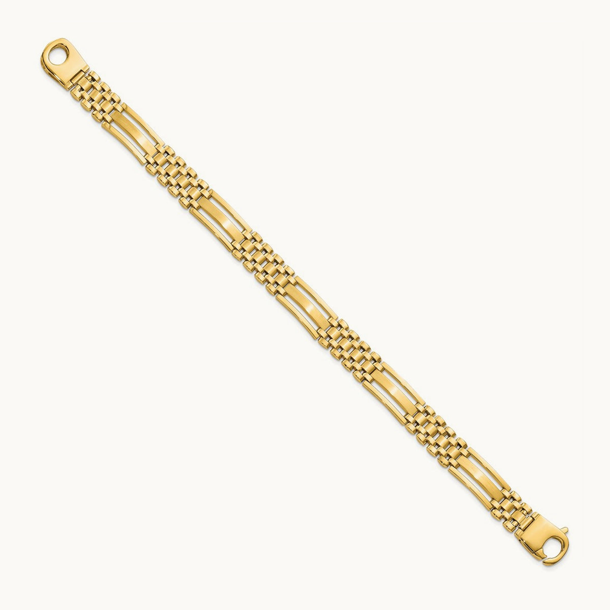 Polished and Satin 8.75in Mens Link Bracelet, 14K
