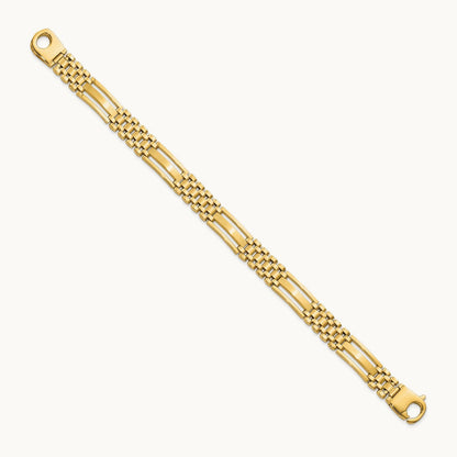 Polished and Satin 8.75in Mens Link Bracelet, 14K