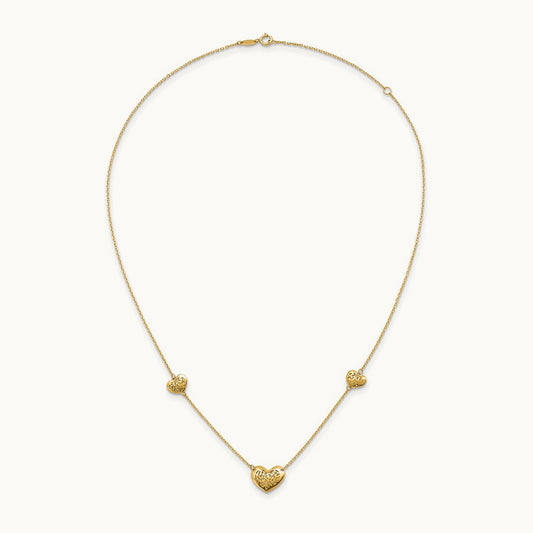 Polished and Textured Heart Station 16 w/2in ext. Necklace, 14K