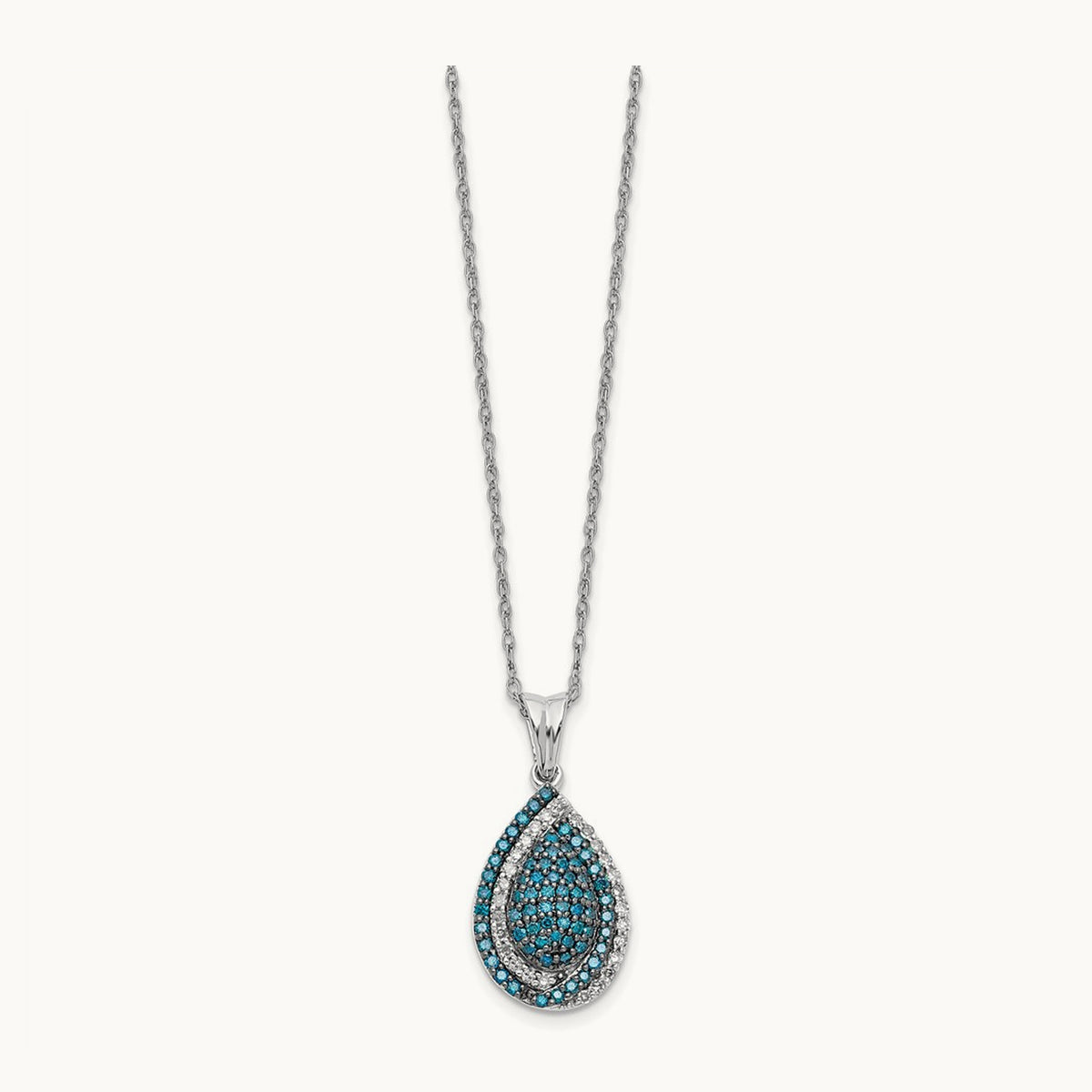 Blue and White Diamond Teardrop 18 in. Necklace, 14K White Gold